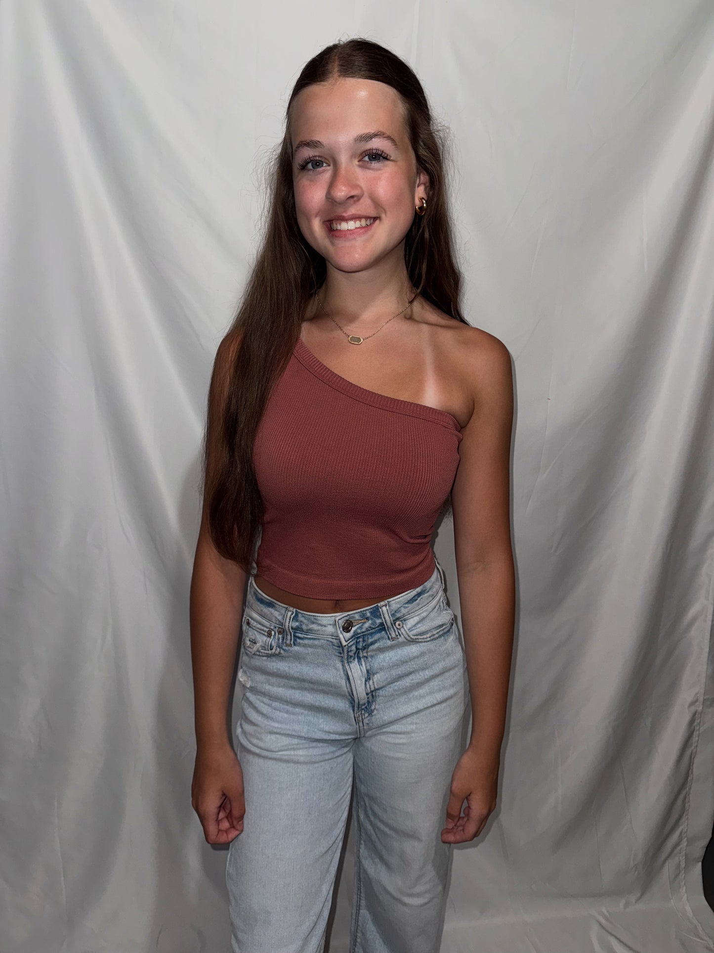 My Side One Shoulder Ribbed Top - Dusty Red
