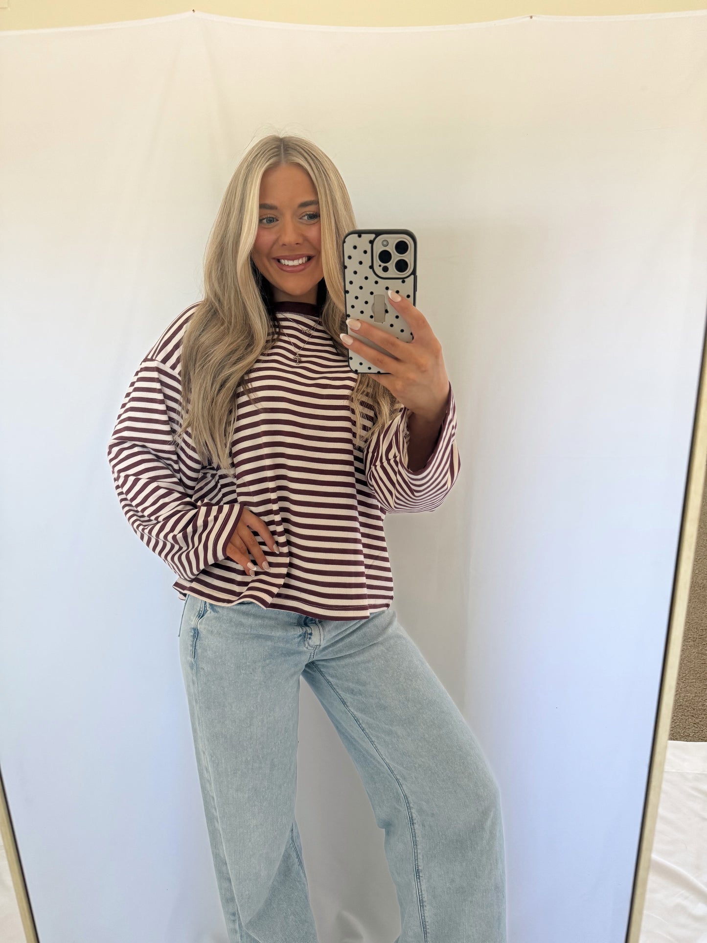 Camille Oversized Striped Top - Burgundy