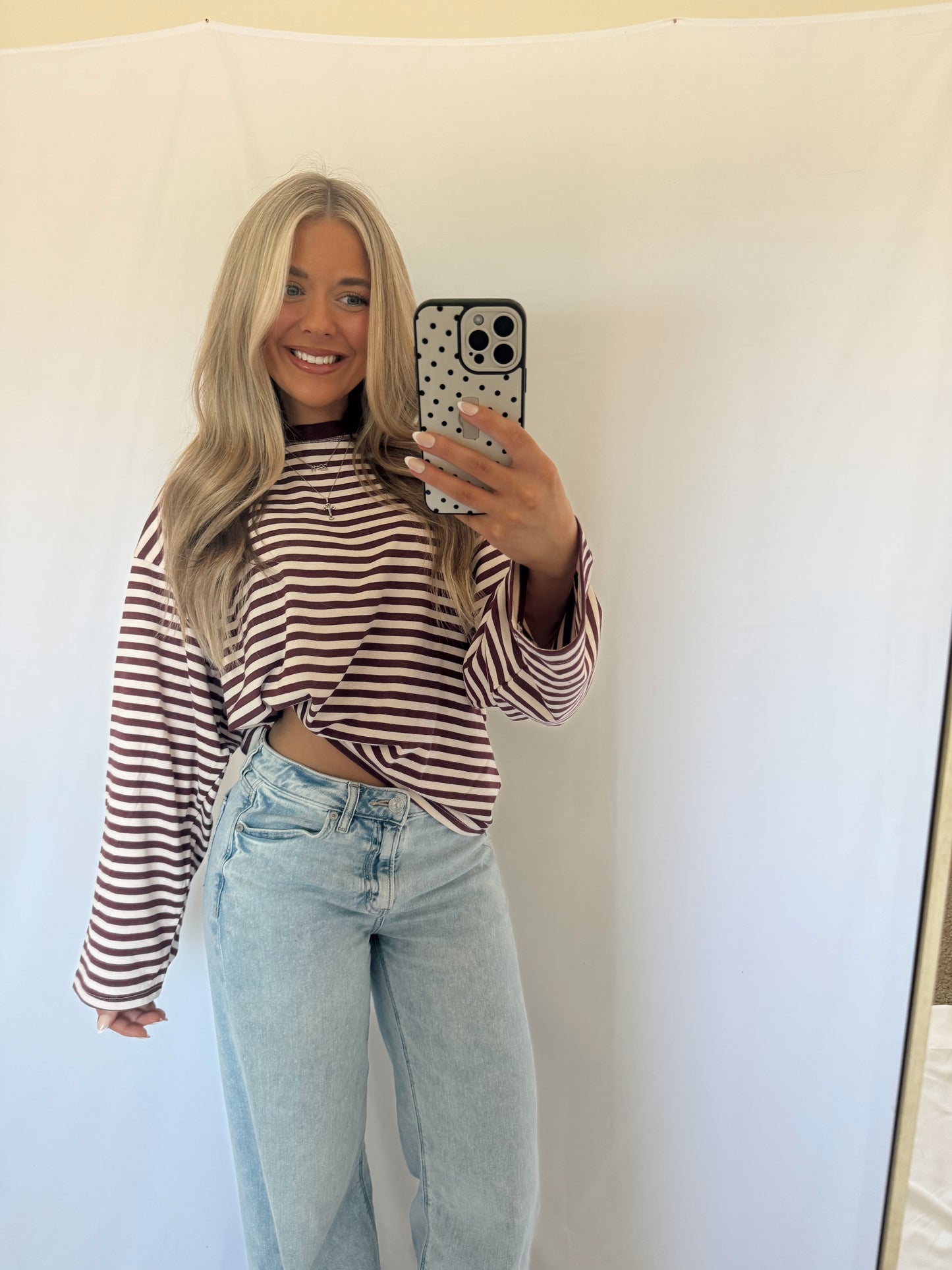 Camille Oversized Striped Top - Burgundy