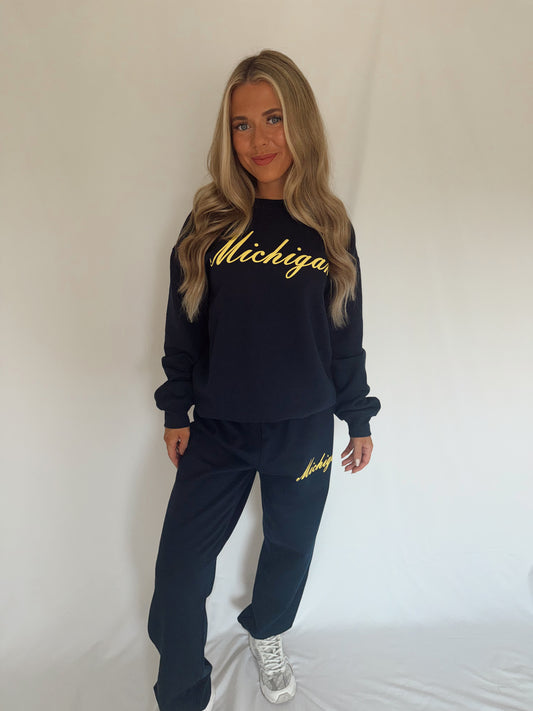 Michigan Script Crewneck - Navy