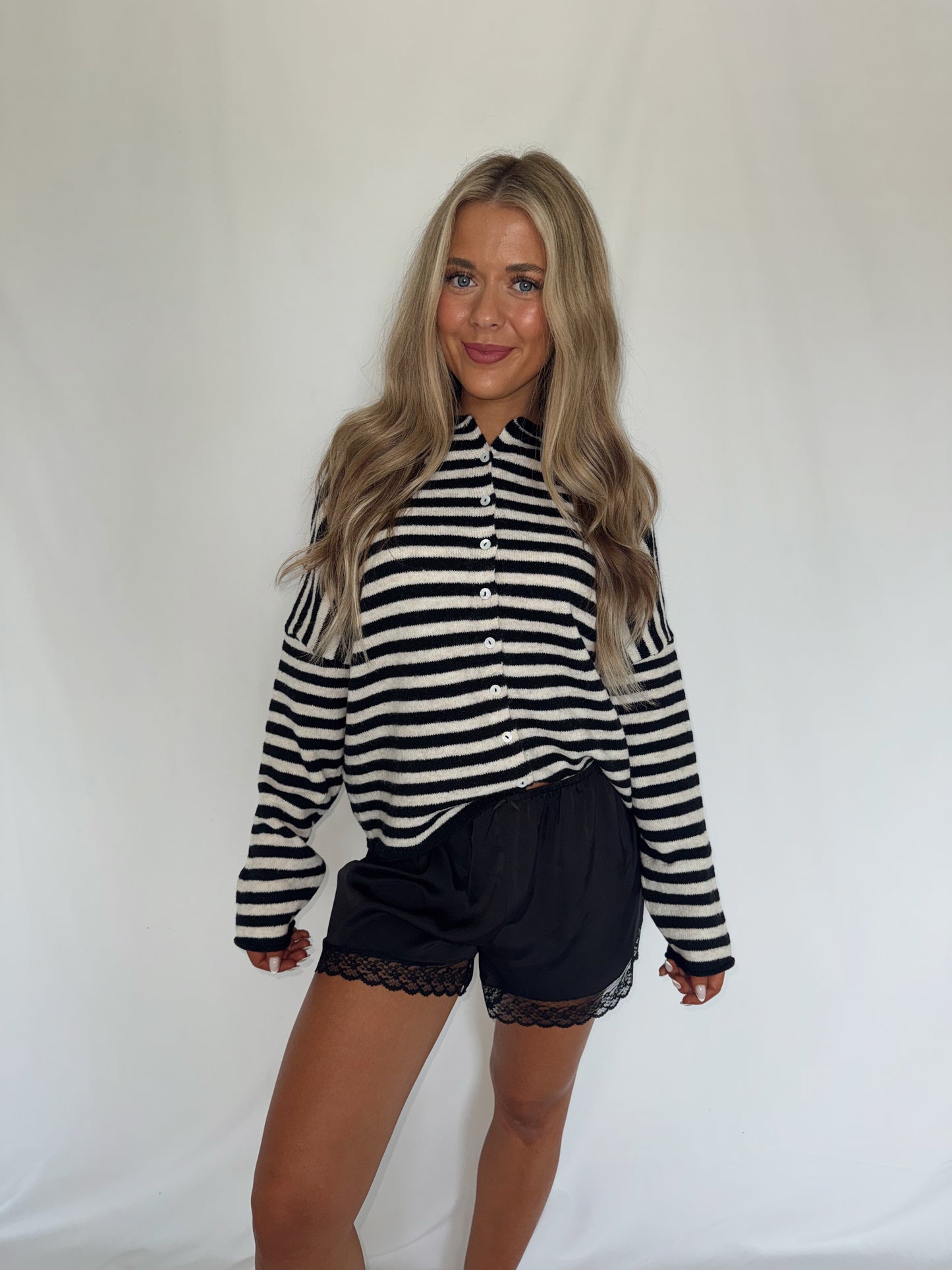 Romy Striped Cardigan Sweater - Black