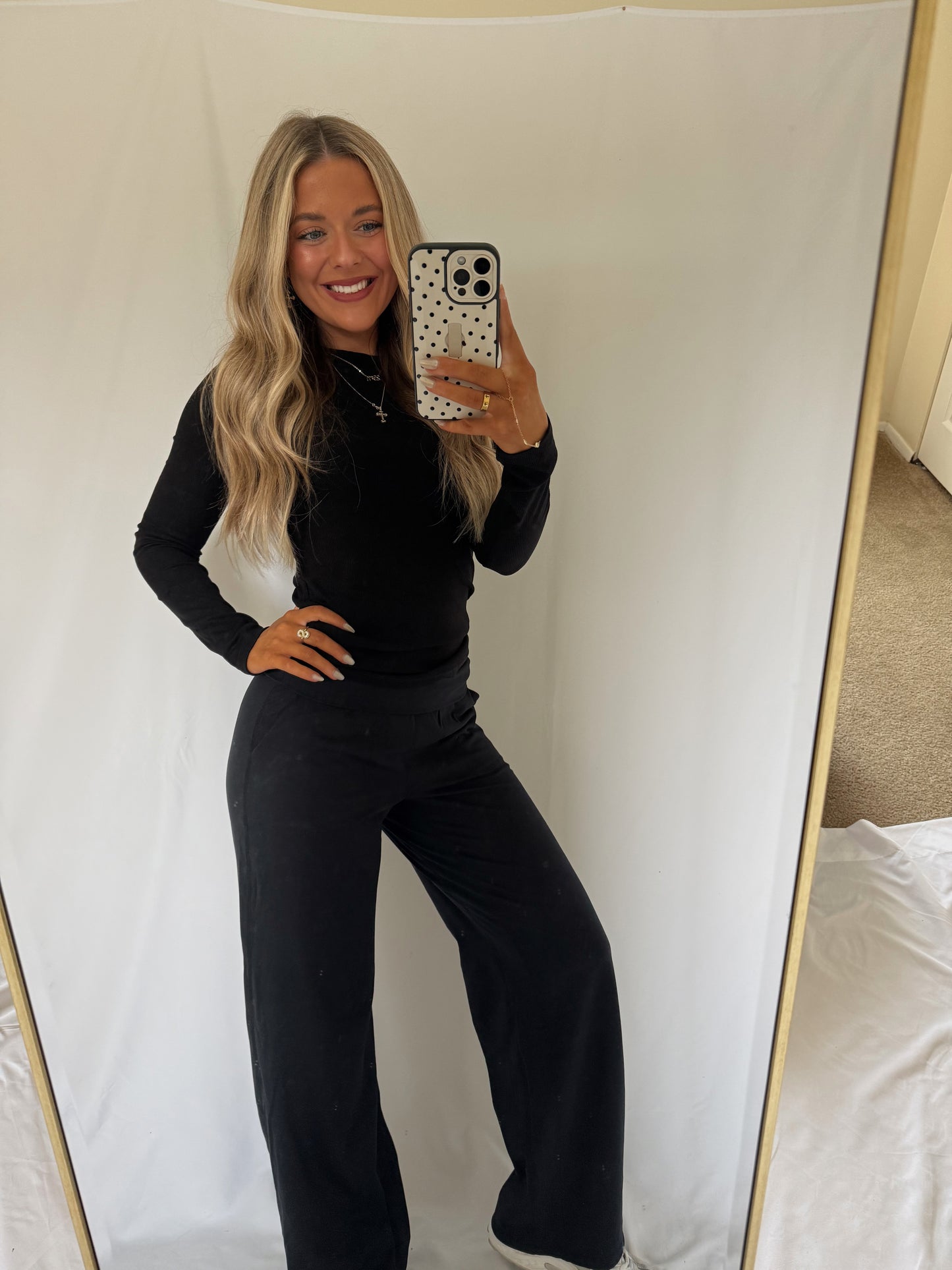 Brynley Micro Ribbed Long Sleeve Top - Black