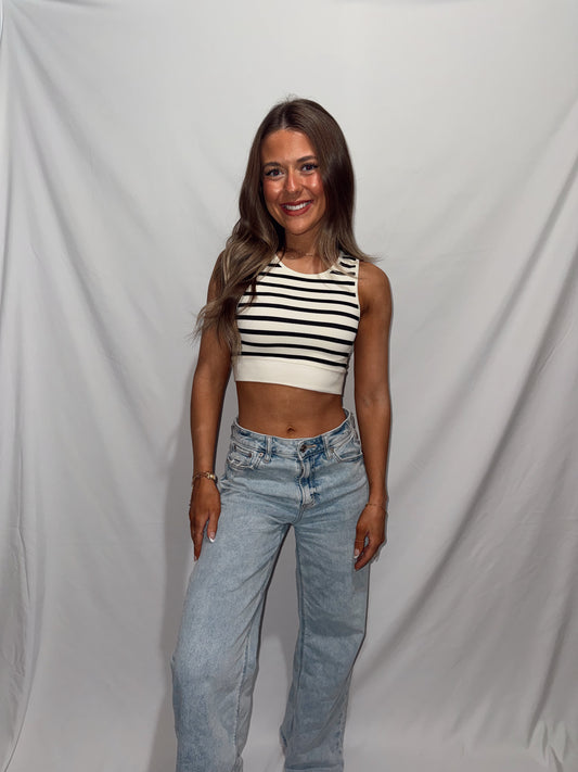 Move On Ribbed Top - Black Stripe