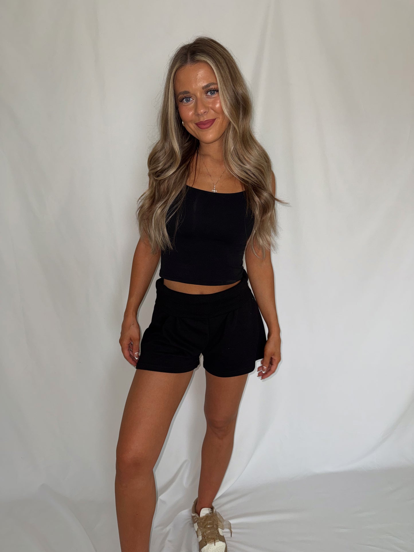 Foldover Sweat Shorts - Black