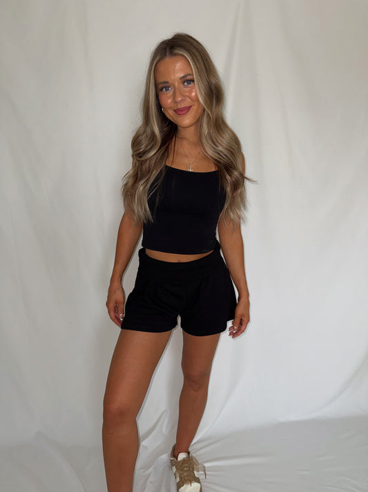 Foldover Sweat Shorts - Black