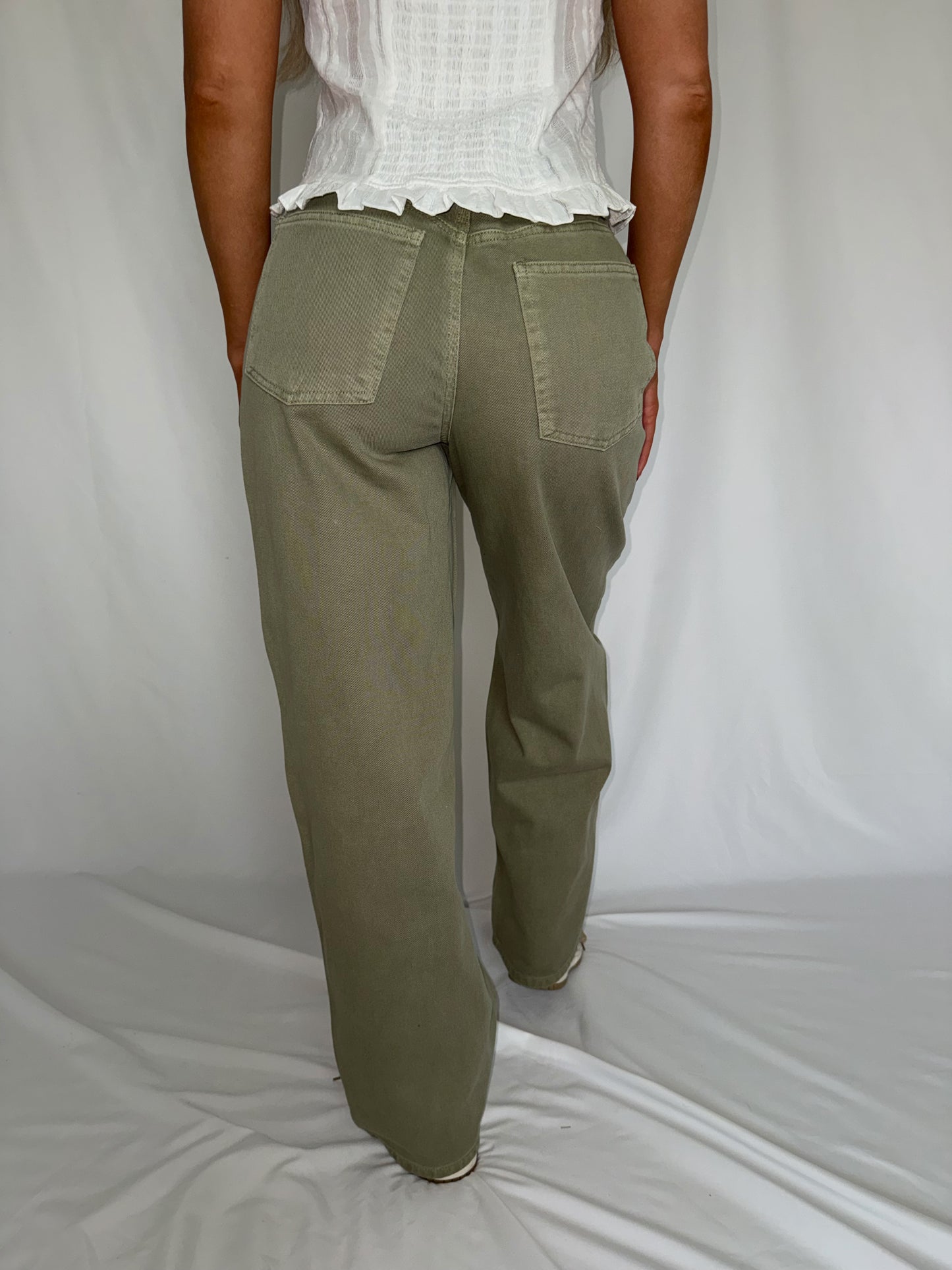 Washed Light Olive Wide Leg Jeans