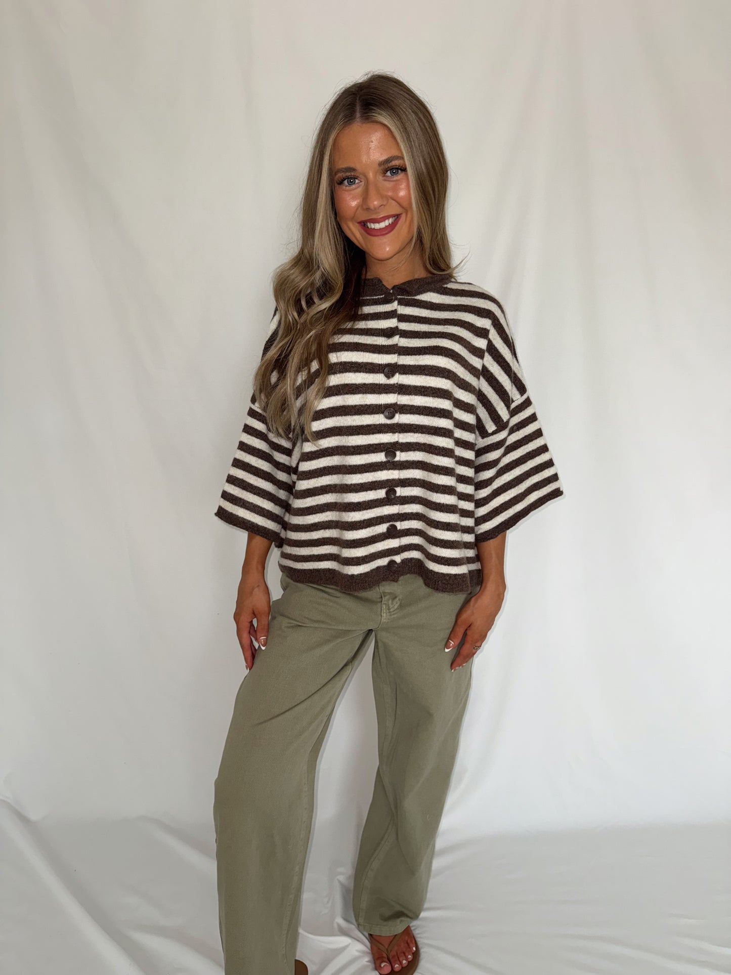 Mocha Pop Striped Short Sleeve Sweater