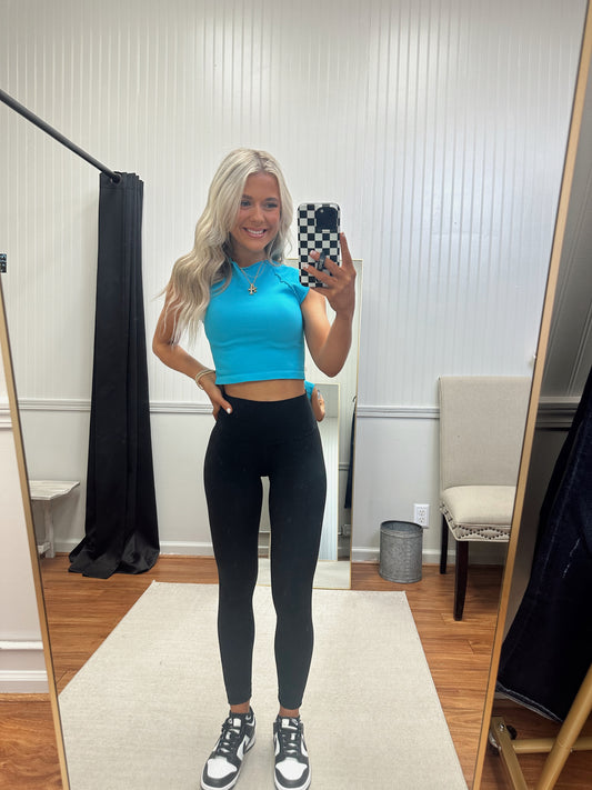 Exposed Seam Crop Top - Horizon Blue