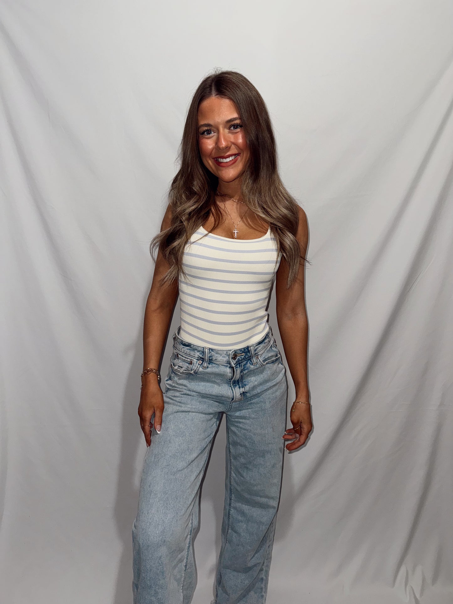 Cabana Ribbed Bodysuit - Blue Stripe