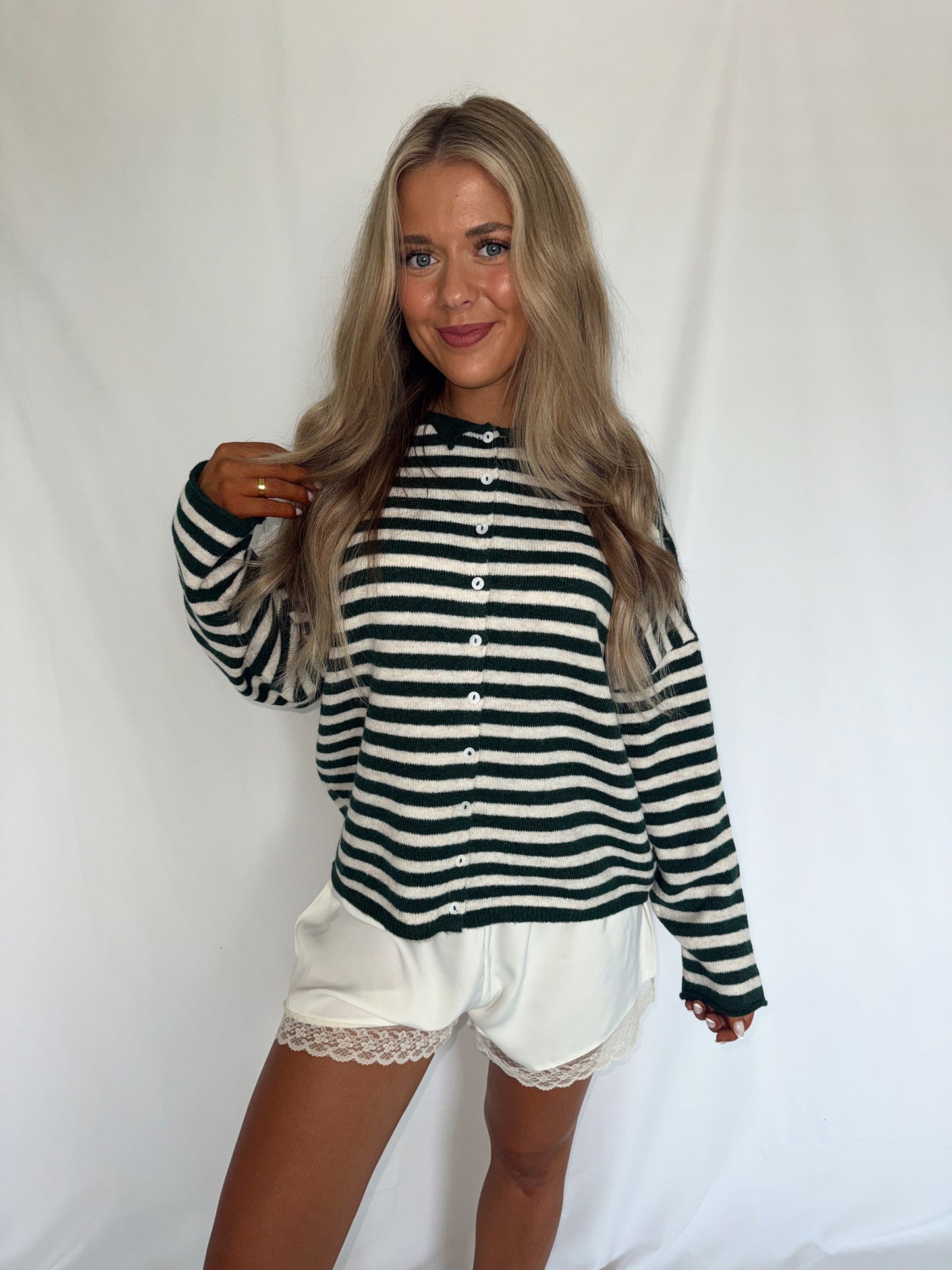 Romy Striped Cardigan Sweater - Hunter Green