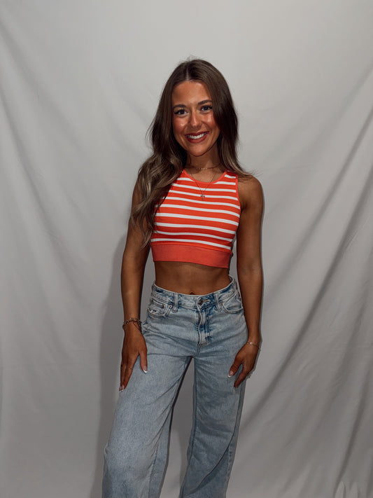 Move On Ribbed Top - Cherry Stripe