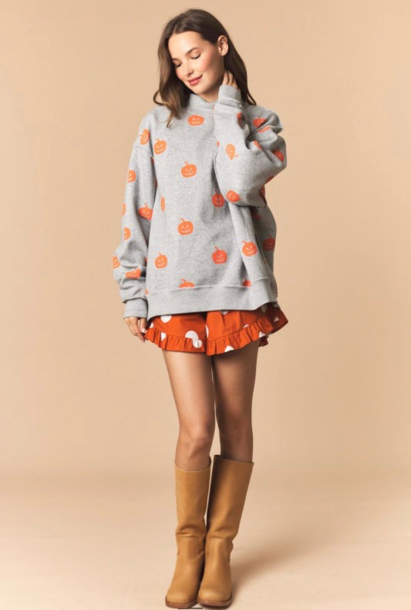 Halloween Oversized Reversible Mock Neck Sweatshirt - PREORDER