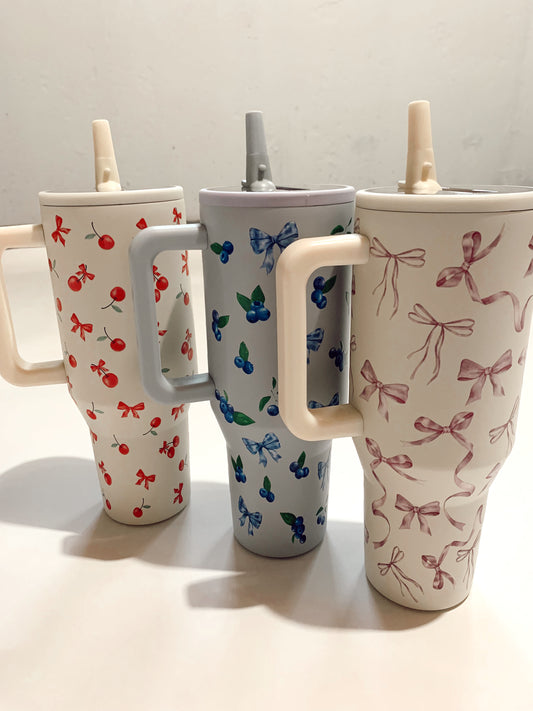 Printed 40oz Spill Free Tumbler - Cream Bow