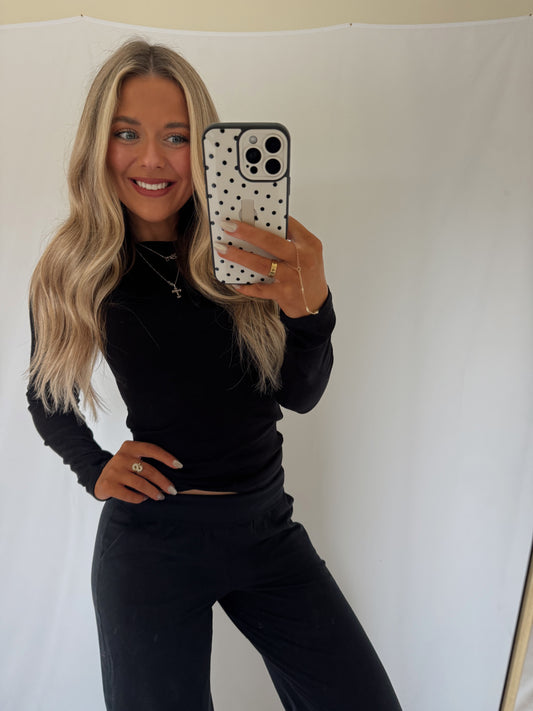 Brynley Micro Ribbed Long Sleeve Top - Black