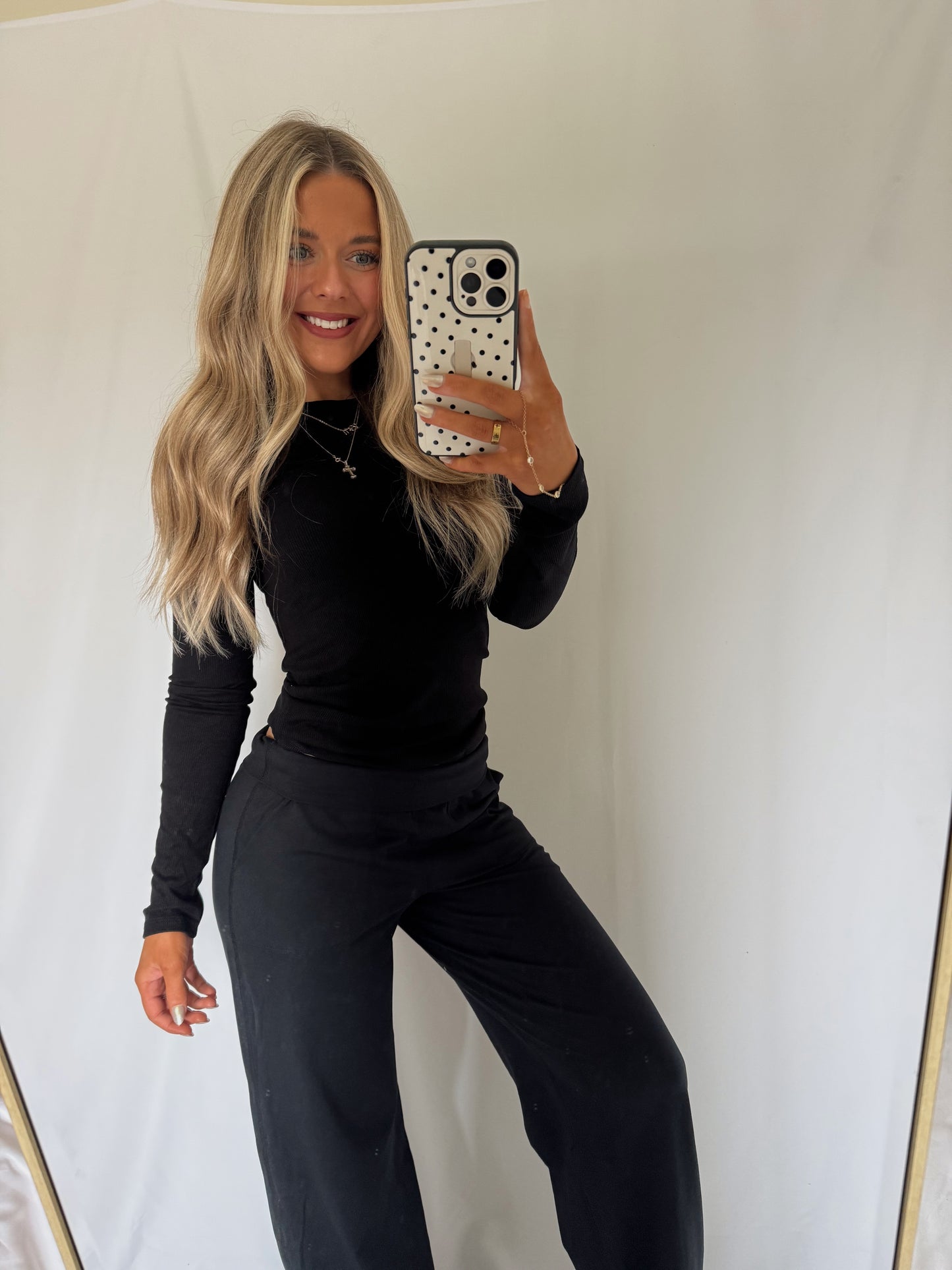 Brynley Micro Ribbed Long Sleeve Top - Black