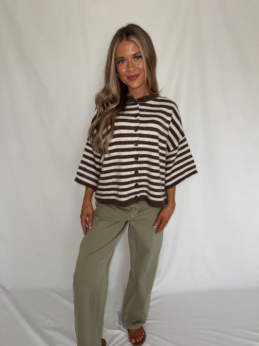 Mocha Pop Striped Short Sleeve Sweater