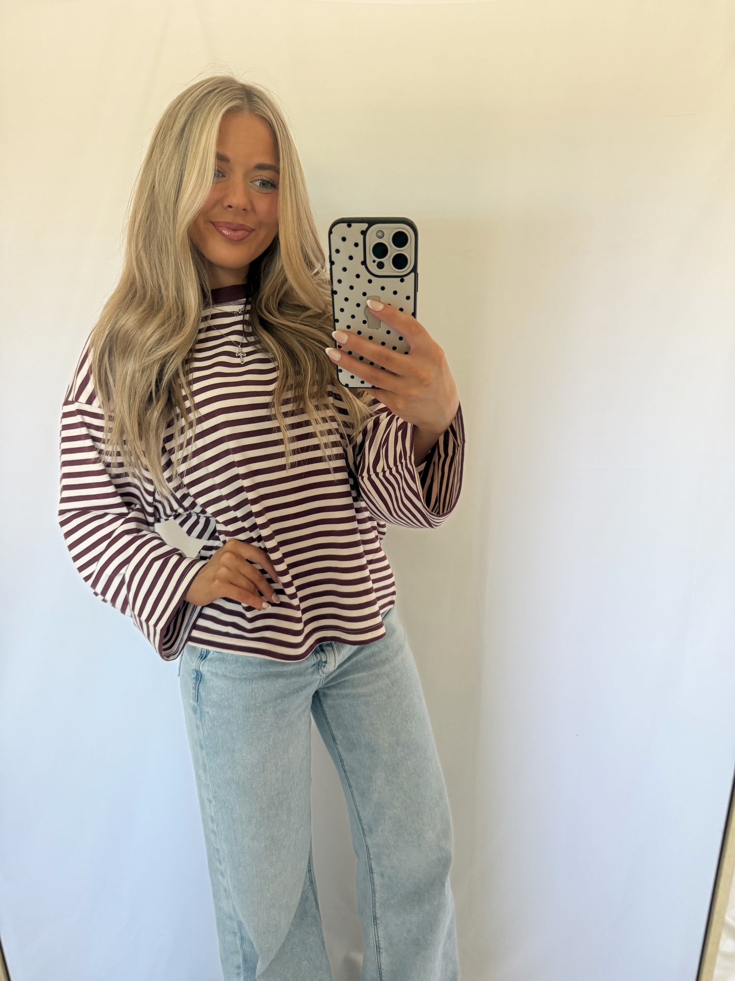 Camille Oversized Striped Top - Burgundy