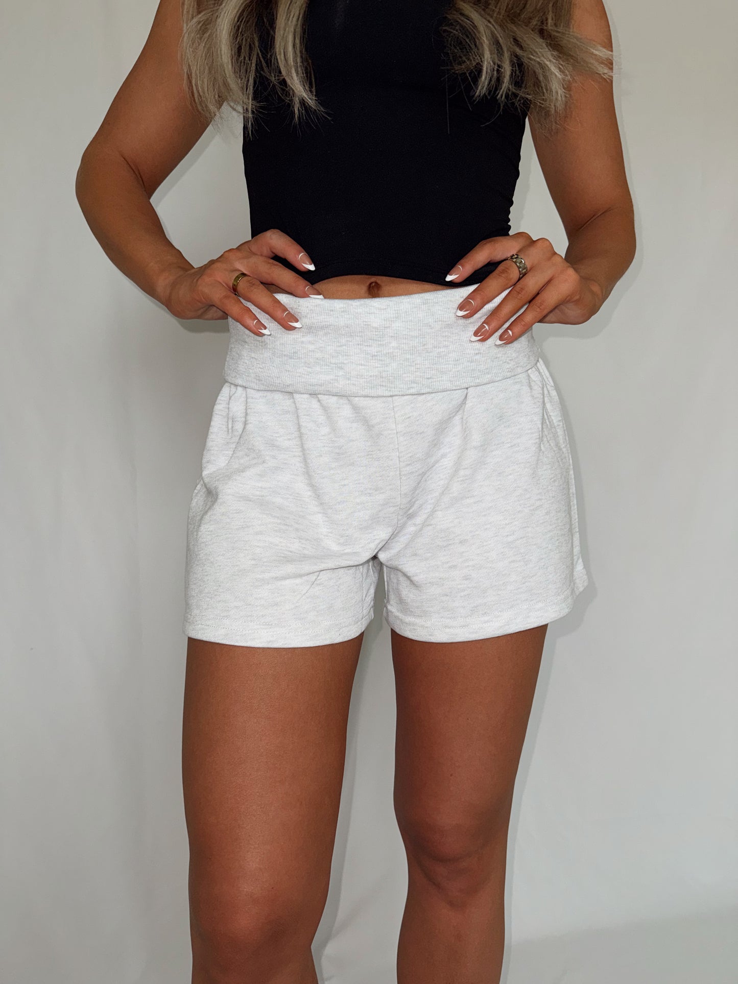 Foldover Sweat Shorts - Heather Grey