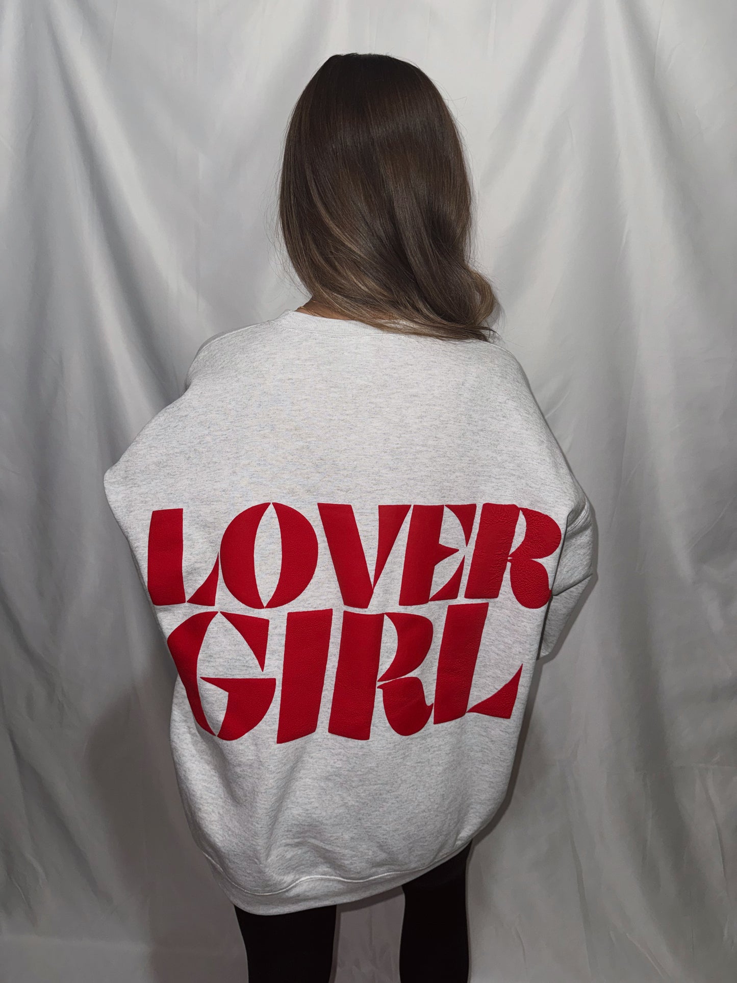 LOVER GIRL Puff Front + Back Crewneck - Ash Grey