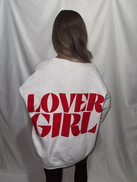 LOVER GIRL Puff Front + Back Crewneck - Ash Grey