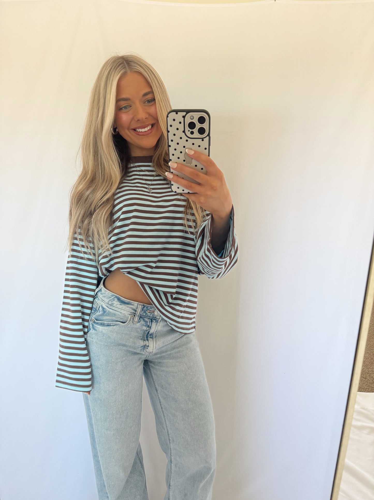 Camille Oversized Striped Top - Blue/Chocolate