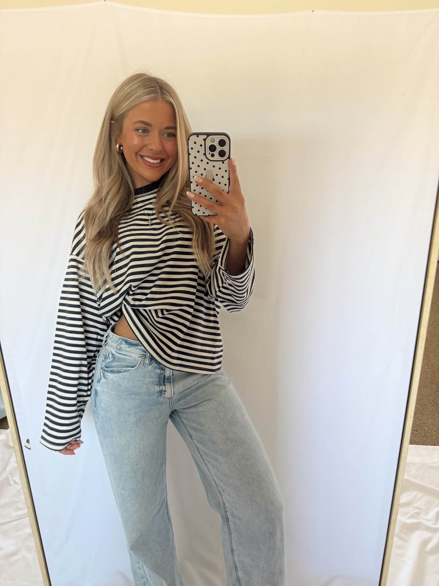 Camille Oversized Striped Top - Navy