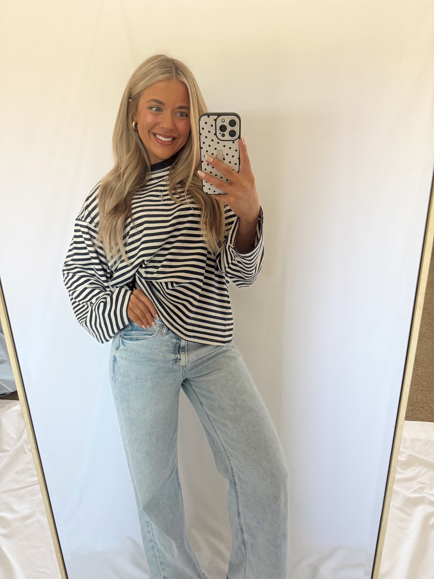 Camille Oversized Striped Top - Navy