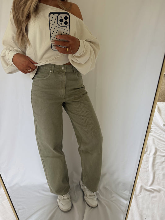 Washed Light Olive Wide Leg Jeans