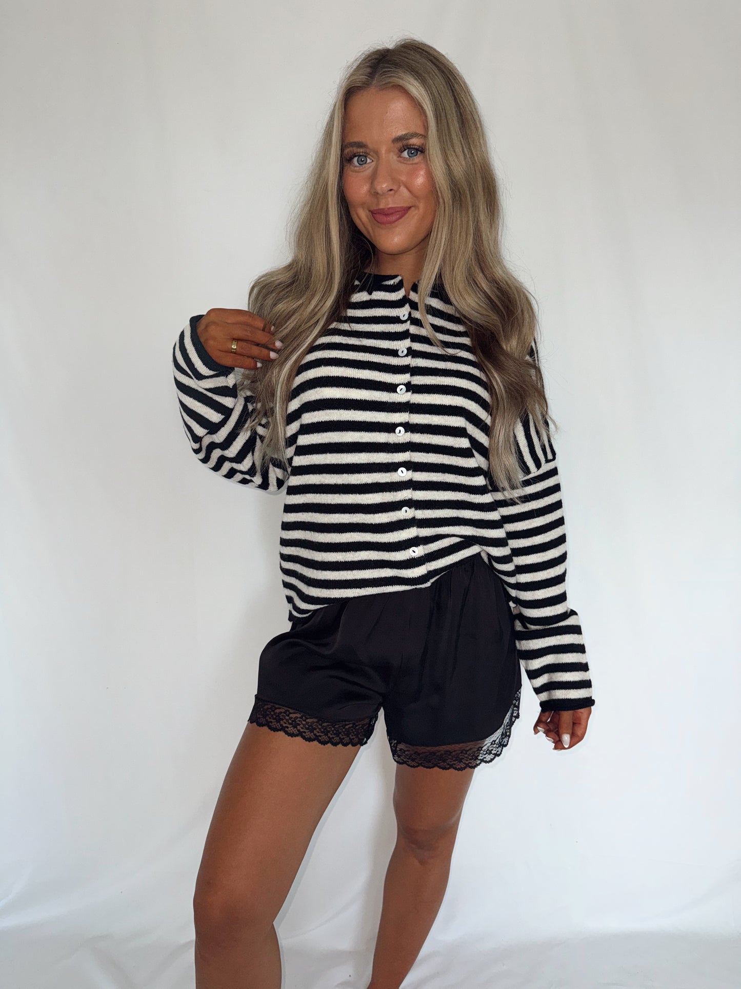 Romy Striped Cardigan Sweater - Black