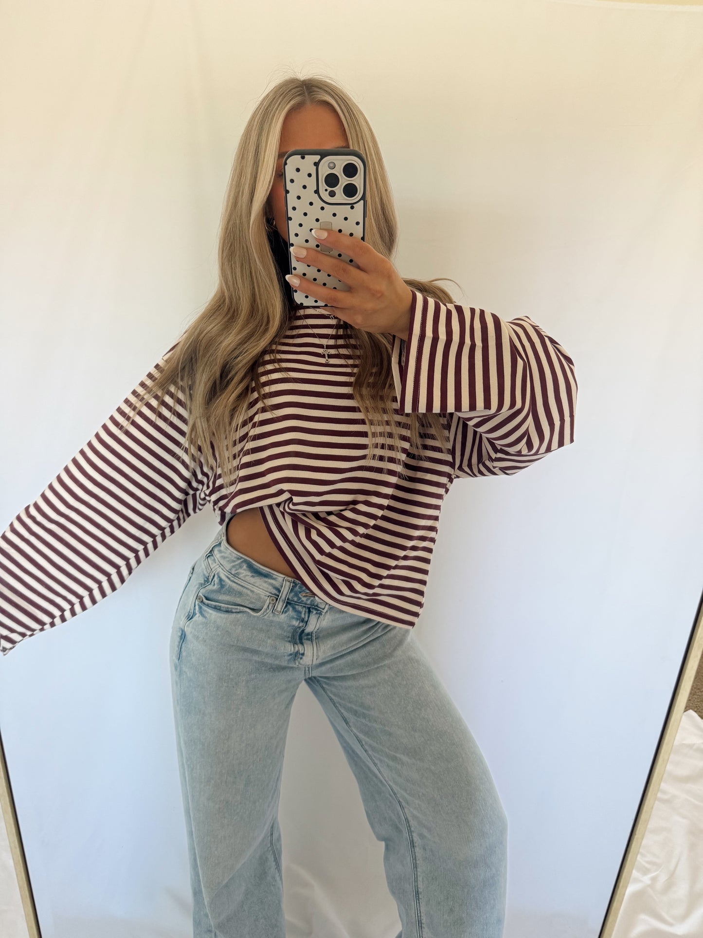 Camille Oversized Striped Top - Burgundy