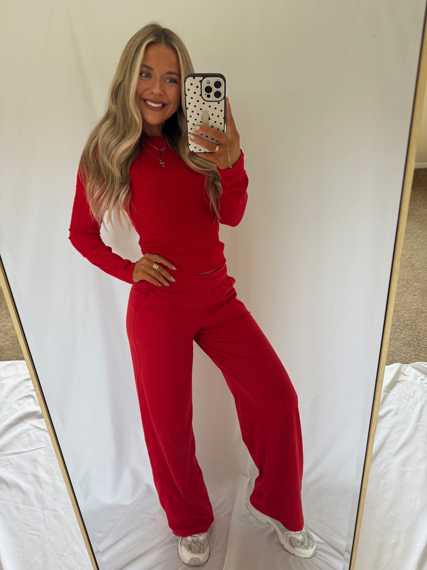Brynley Micro Ribbed Long Sleeve Top - Cherry