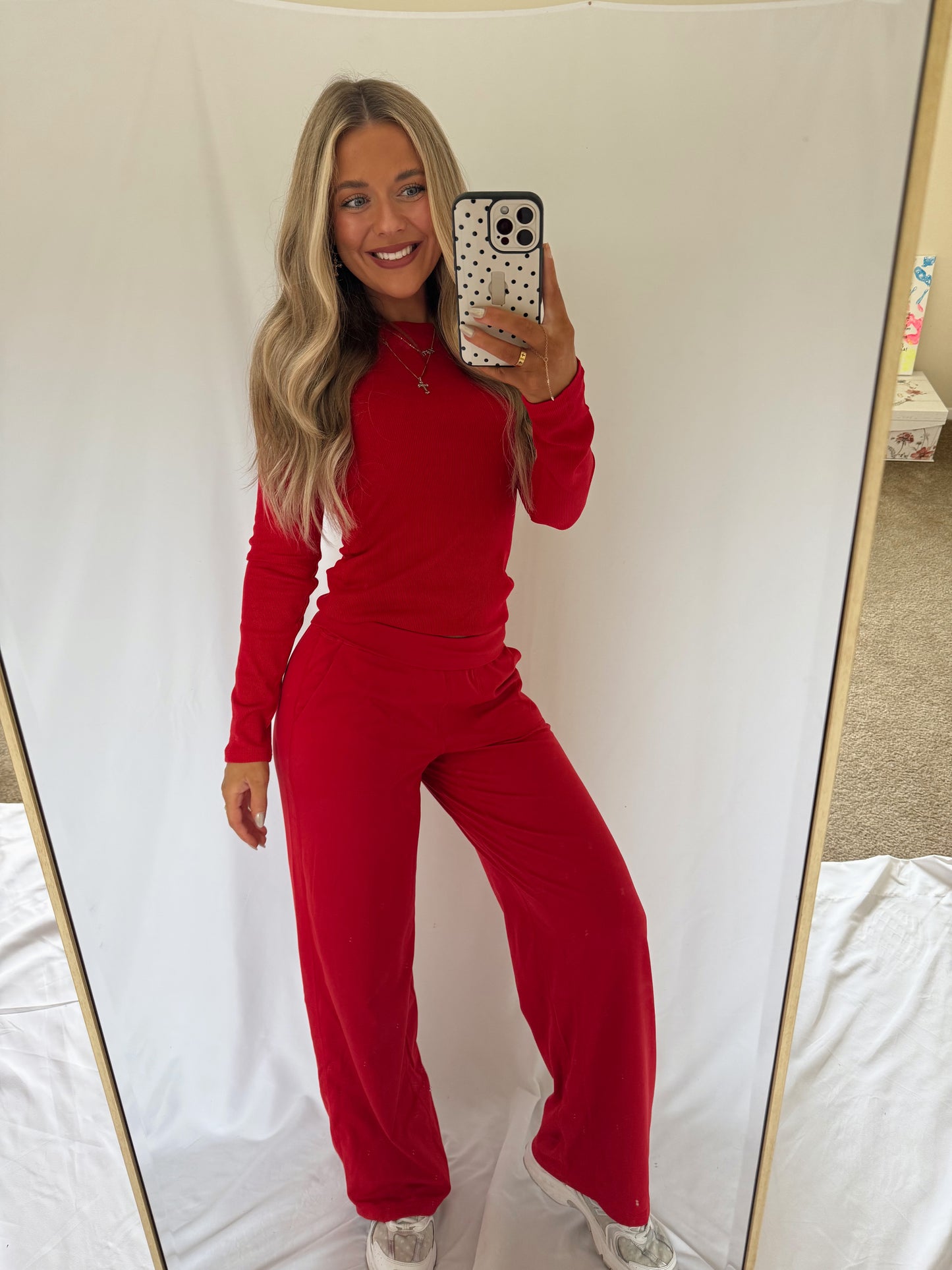Brynley Micro Ribbed Long Sleeve Top - Cherry