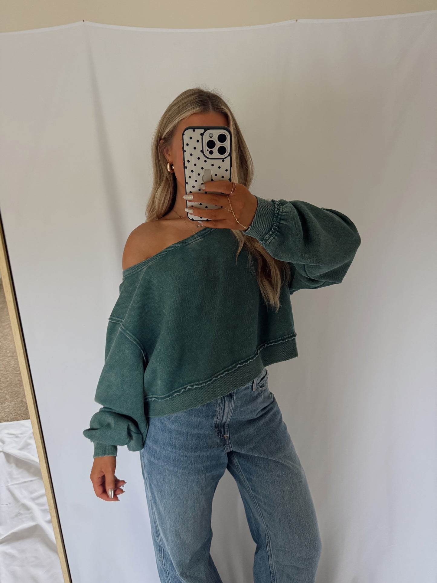 Frankie Off Shoulder Sweatshirt - Dark Teal
