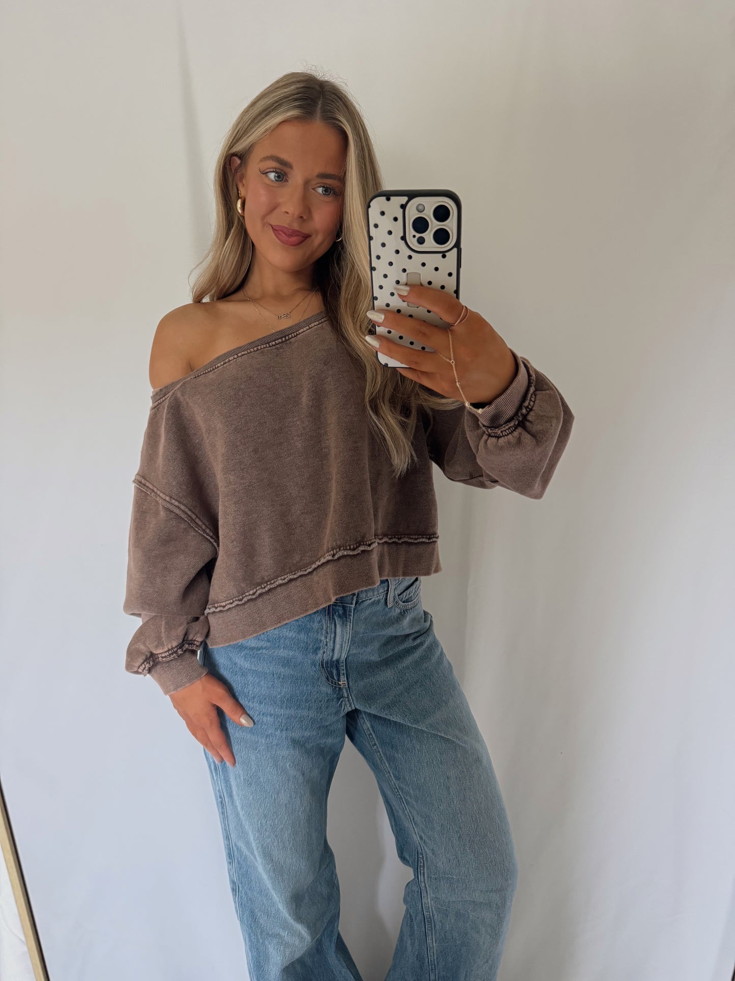 Frankie Off Shoulder Sweatshirt - Dark Brown