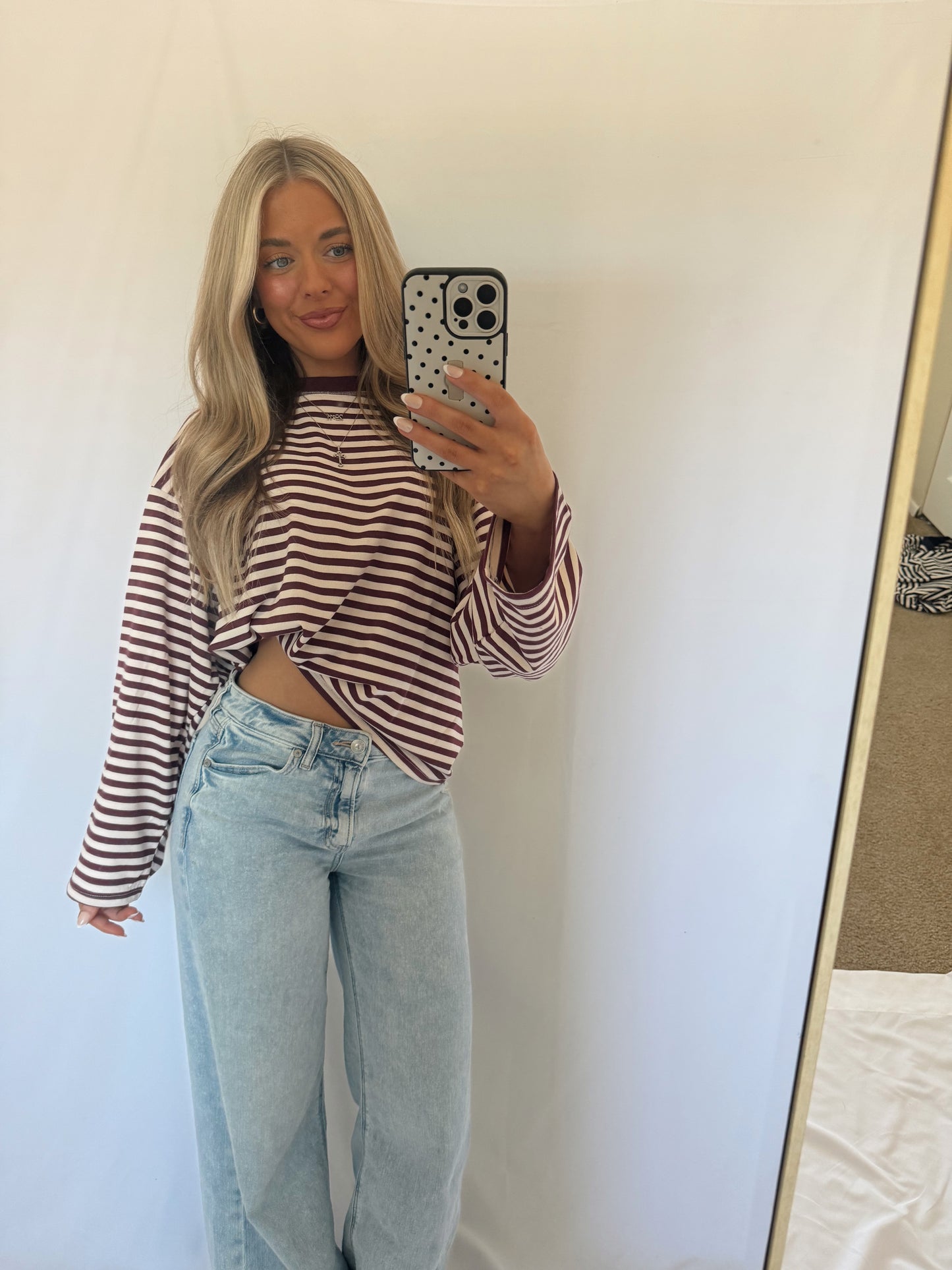 Camille Oversized Striped Top - Burgundy