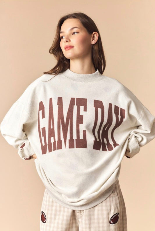 Game Day/Football Oversized Reversible Mock Neck Sweatshirt - PREORDER