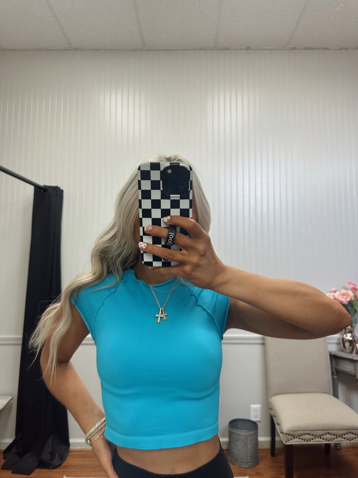 Exposed Seam Crop Top - Horizon Blue