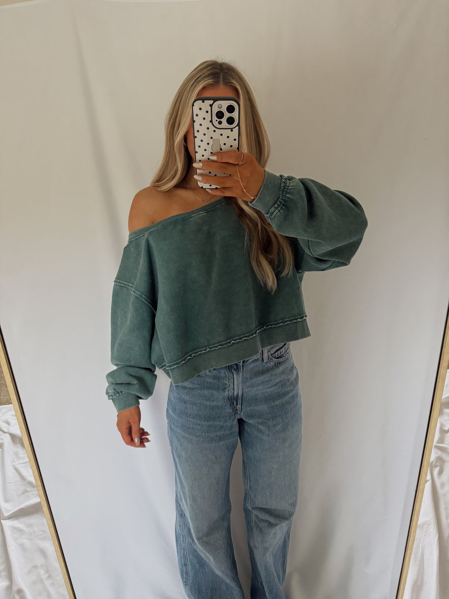 Frankie Off Shoulder Sweatshirt - Dark Teal