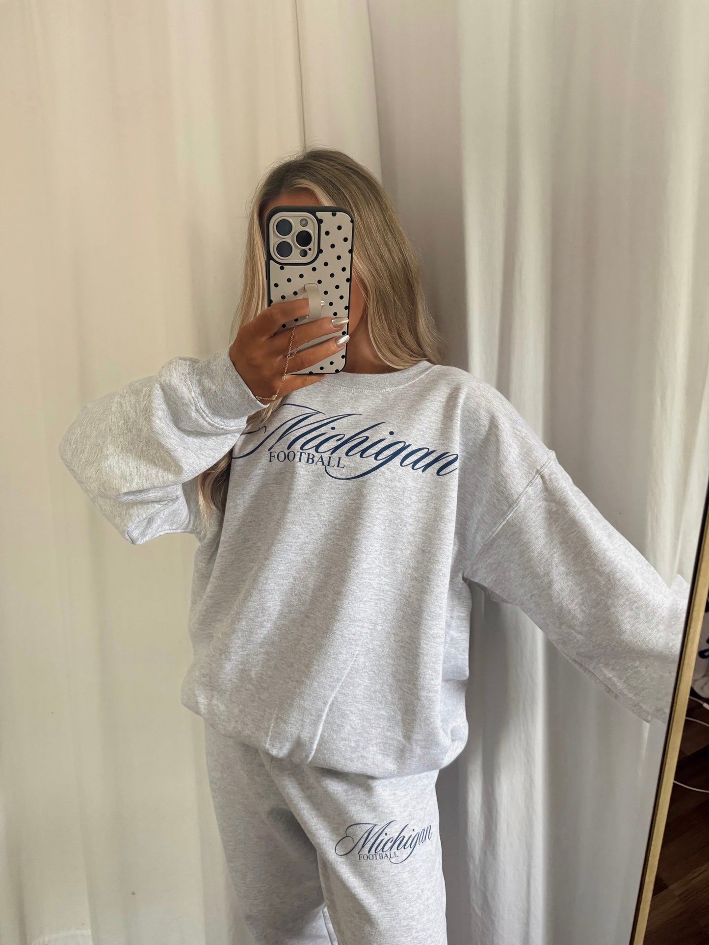 Michigan Football Crewneck - Ash Grey/Navy