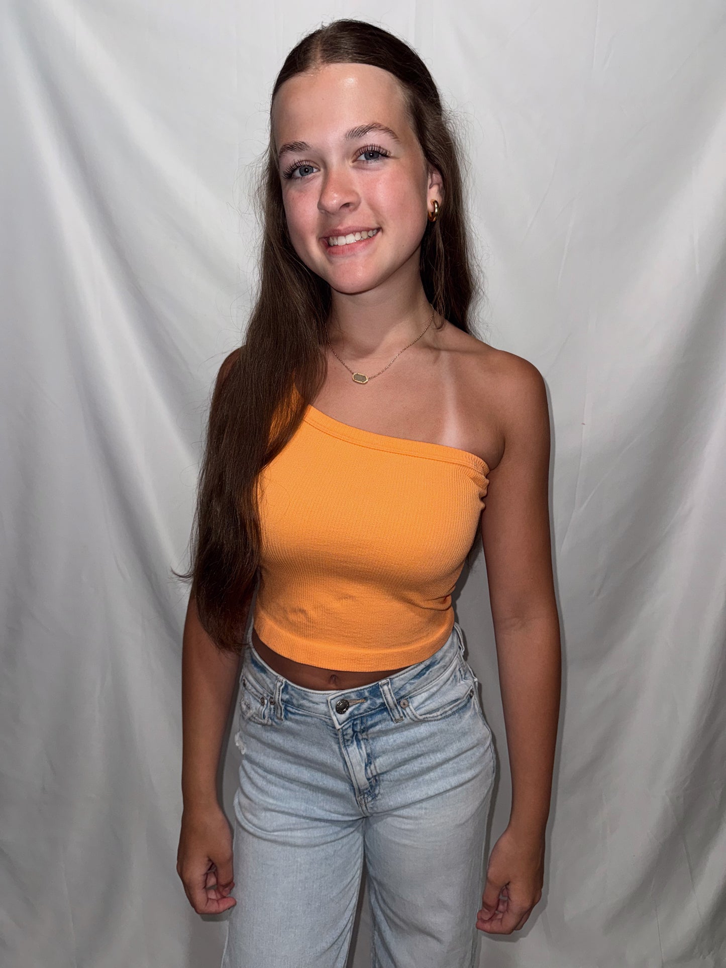 My Side One Shoulder Ribbed Top - Bright Orange