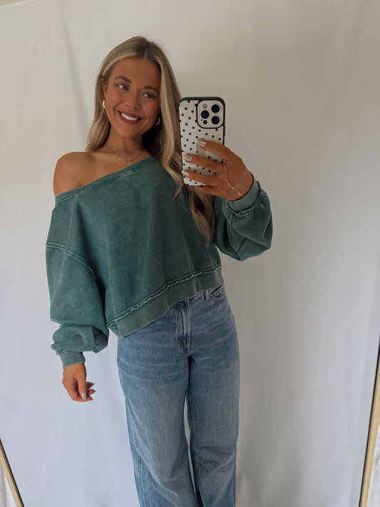 Frankie Off Shoulder Sweatshirt - Dark Teal