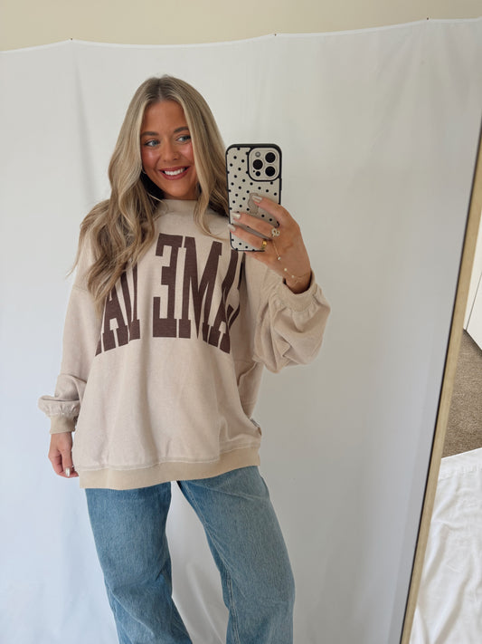 Game Day/Football Oversized Reversible Mock Neck Sweatshirt