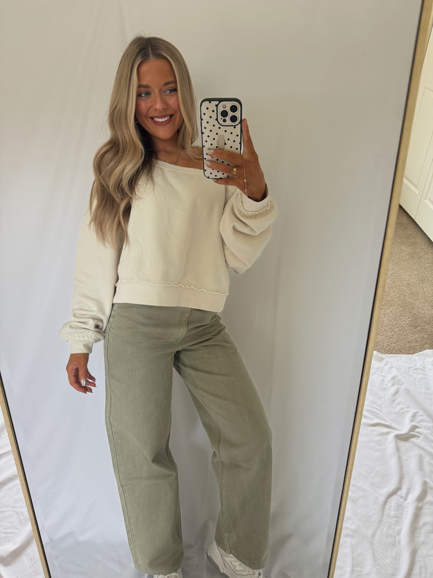 Washed Light Olive Wide Leg Jeans