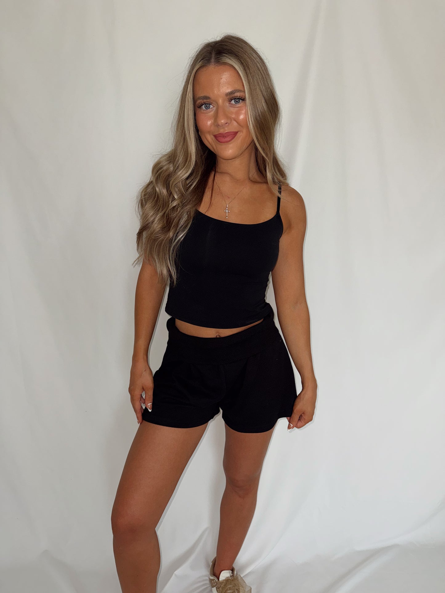 Foldover Sweat Shorts - Black