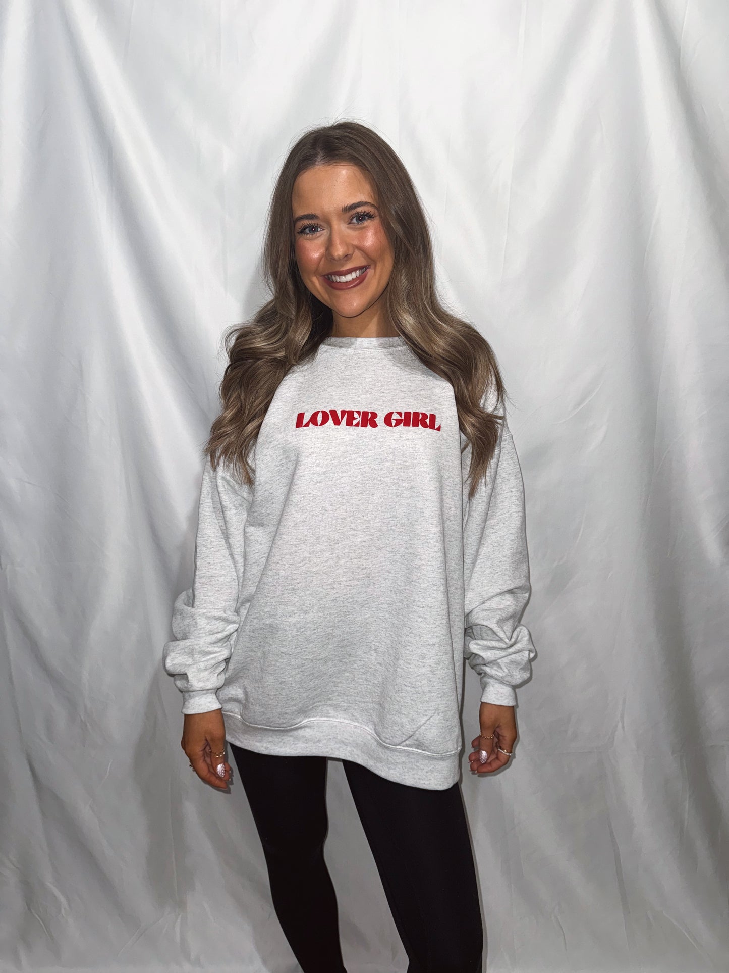LOVER GIRL Puff Front + Back Crewneck - Ash Grey
