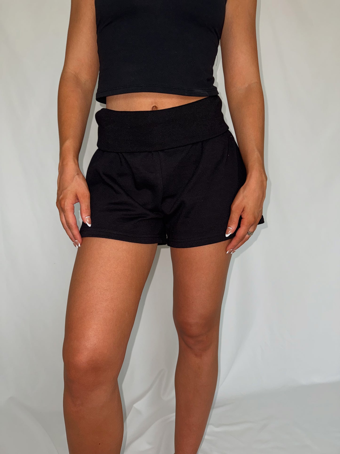 Foldover Sweat Shorts - Black