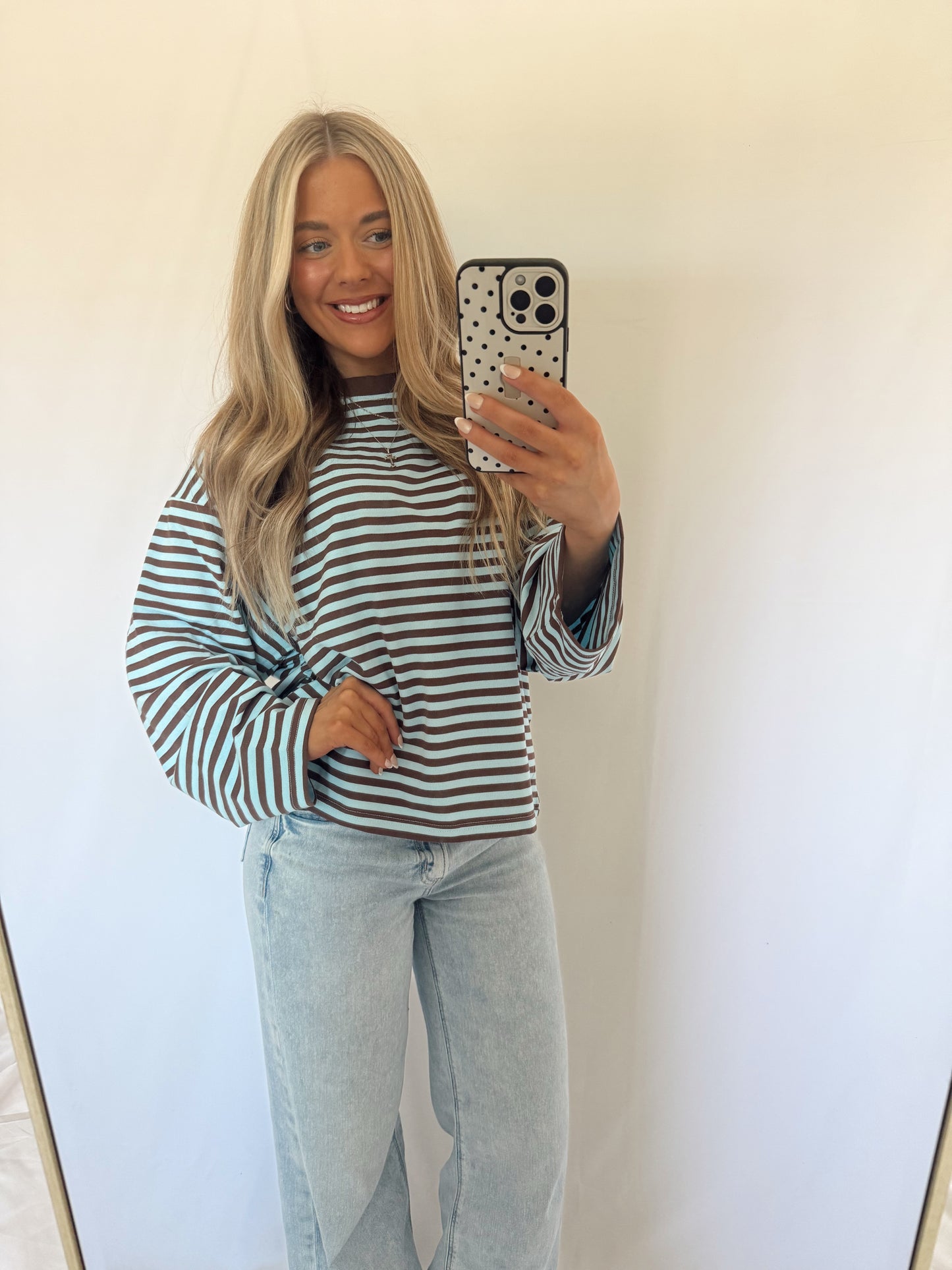 Camille Oversized Striped Top - Blue/Chocolate