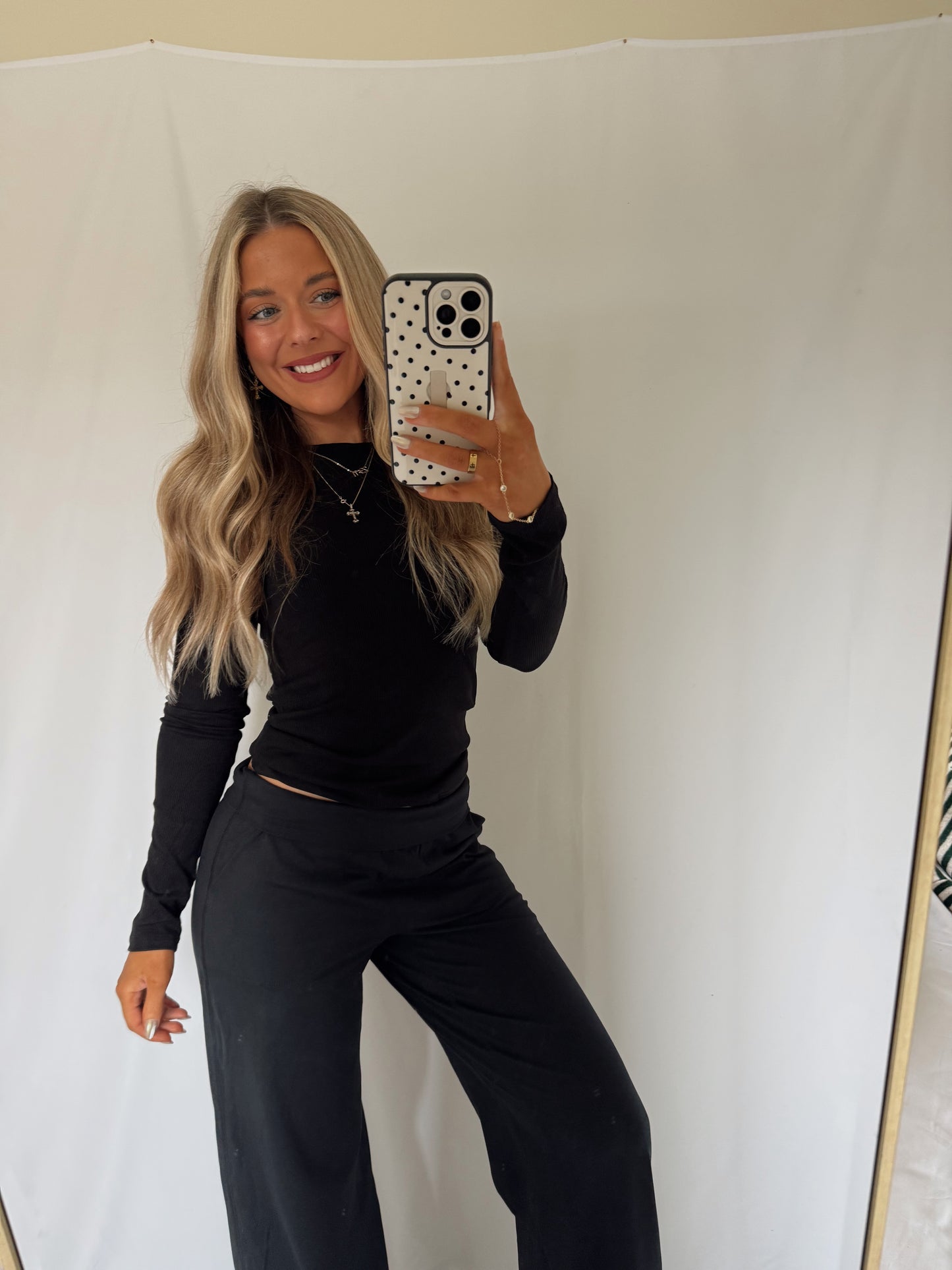 Brynley Micro Ribbed Long Sleeve Top - Black