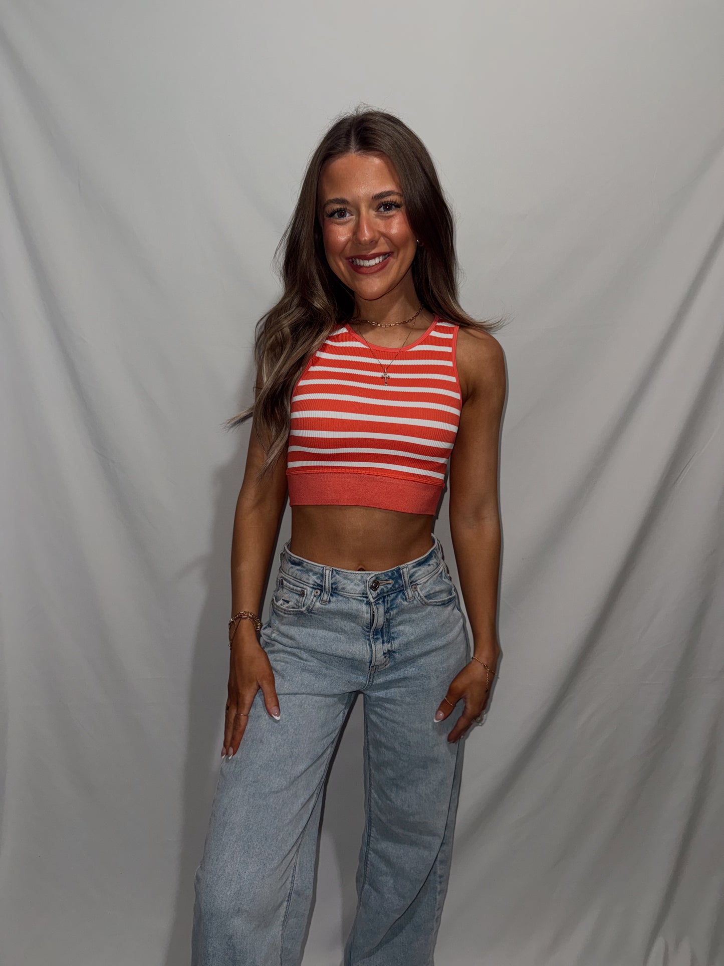 Move On Ribbed Top - Cherry Stripe