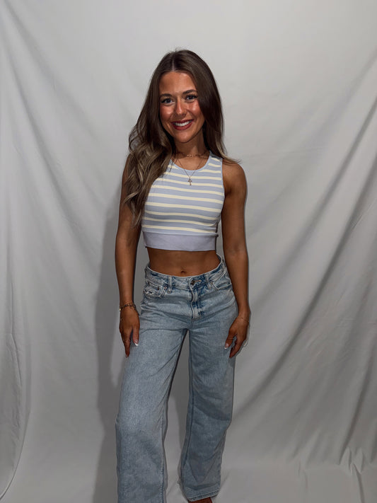 Move On Ribbed Top - Light Blue Stripe